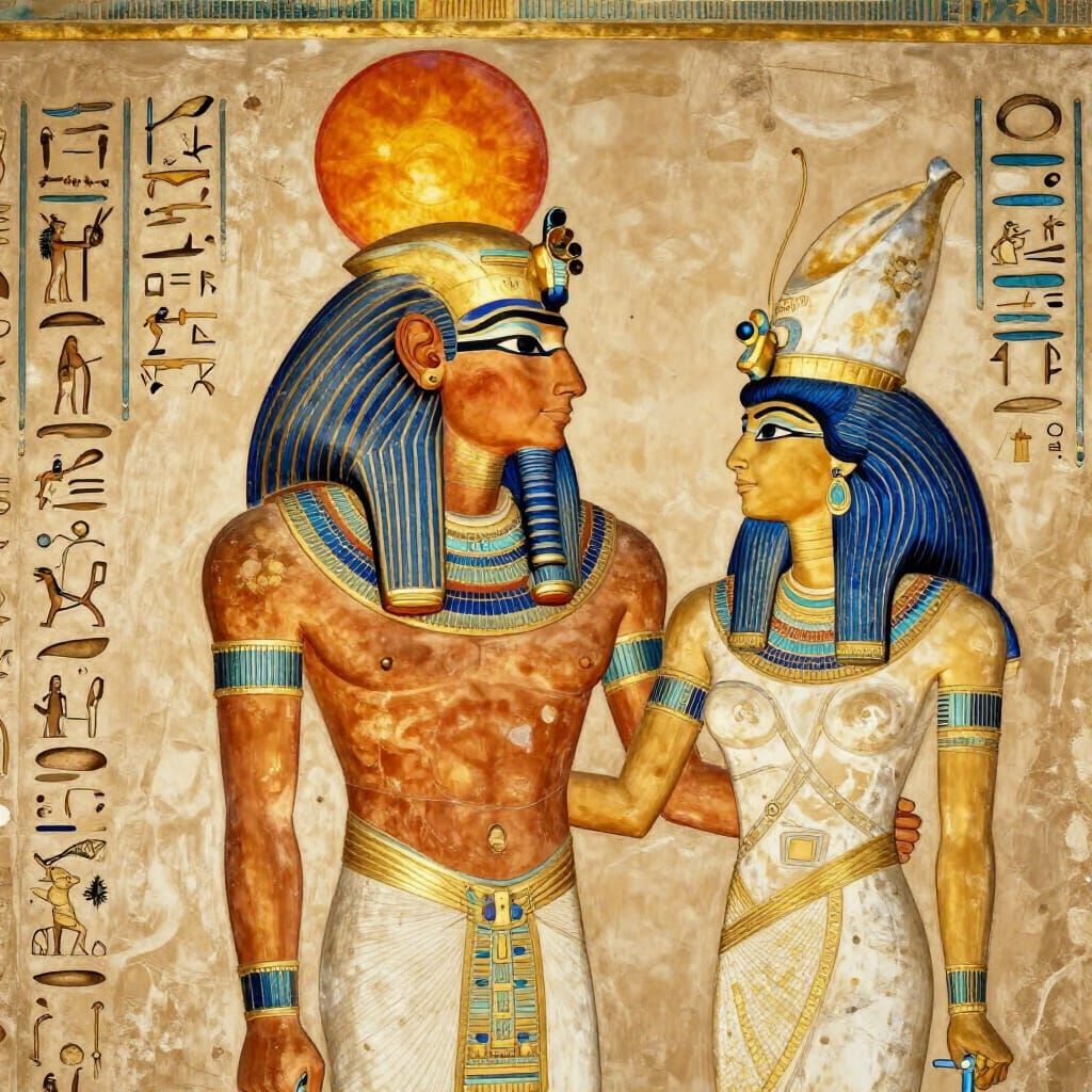 Ramses II and Meritamon in Ancient Egyptian Art Style