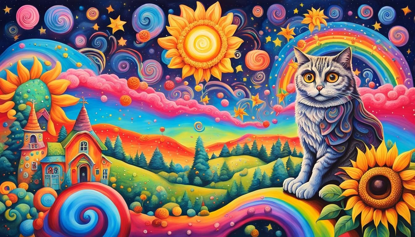 Surreal Night Scene in Vibrant Candyland Style