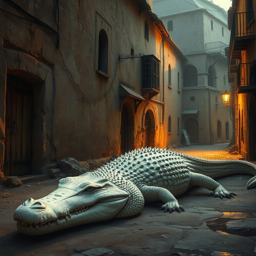 Mystical Crocodile Basks in Golden Hour Light