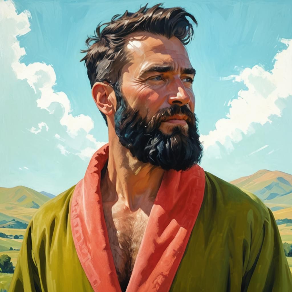 Bearded Man in Prairie Landscape as Impressionist Art