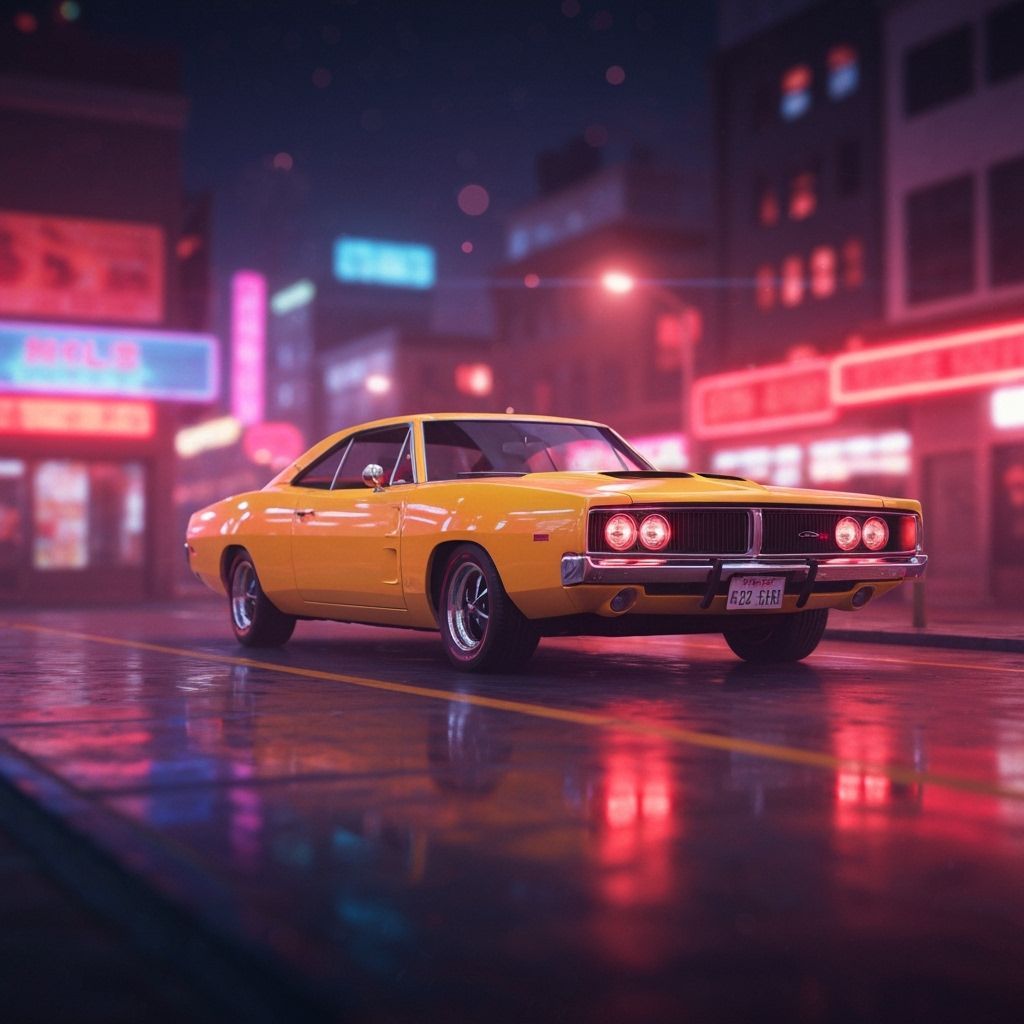 Pac-Man Inspired 1969 Dodge Charger in Neon 8-Bit City