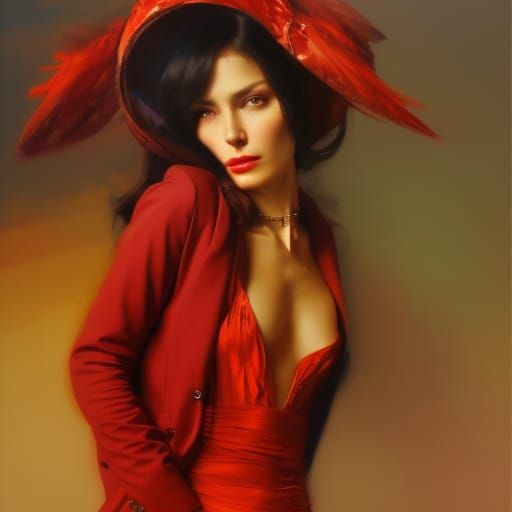 Sensuous Countess in Red, Hyperdetailed Portrait