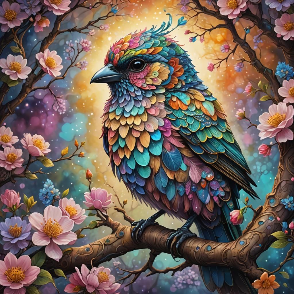 Blossom Tree Bird: A Fantasy Digital Painting