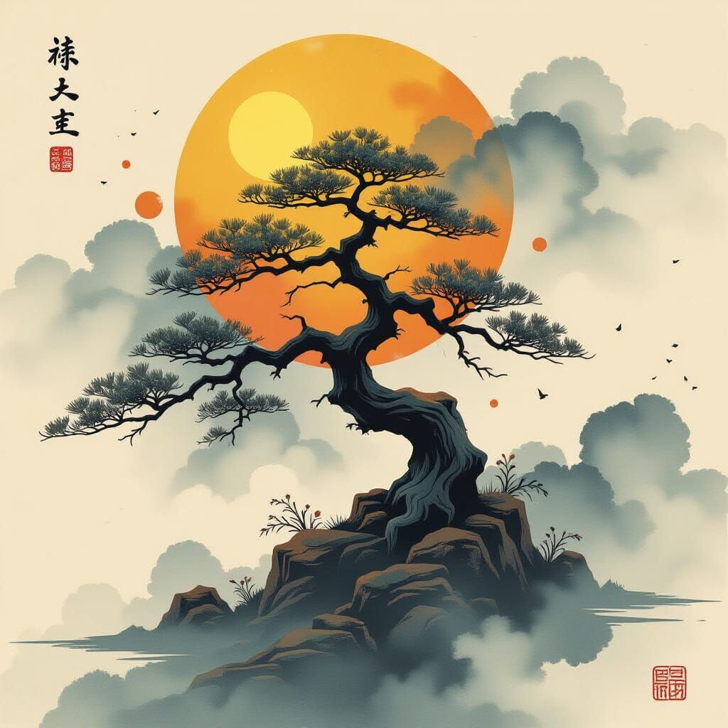 Old Tree in Chinese Ink Painting Style