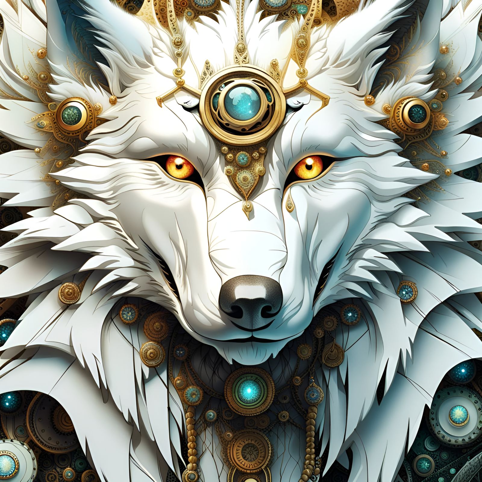 Intricate Fractal Wolf in Fantasycore Style