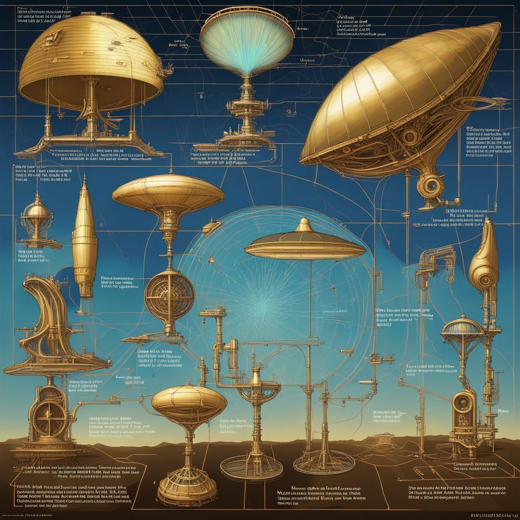 Surreal Nautilus Telescope Under Frozen Lake, Art Nouveau St...