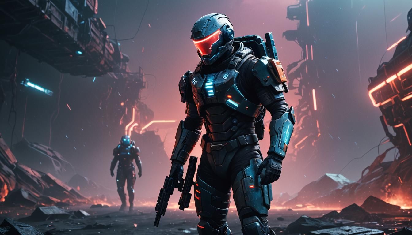 Futuristic Soldier in Dead Space Style Environment