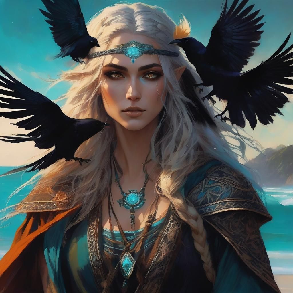 Scandinavian Witch with Magic Axes, Fantasy Art