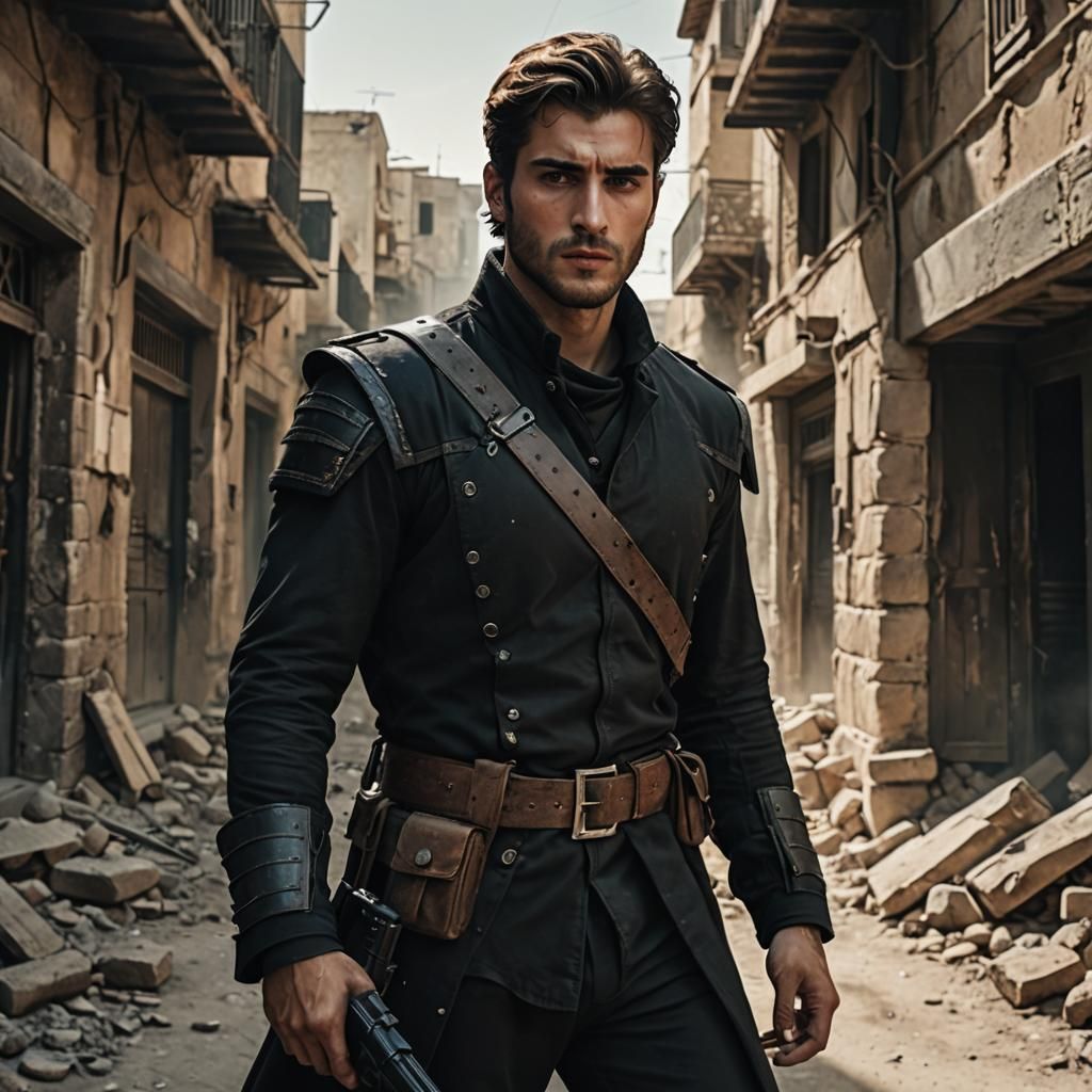 Anatolian Mercenary: Cinematic Film Still of Handsome Man