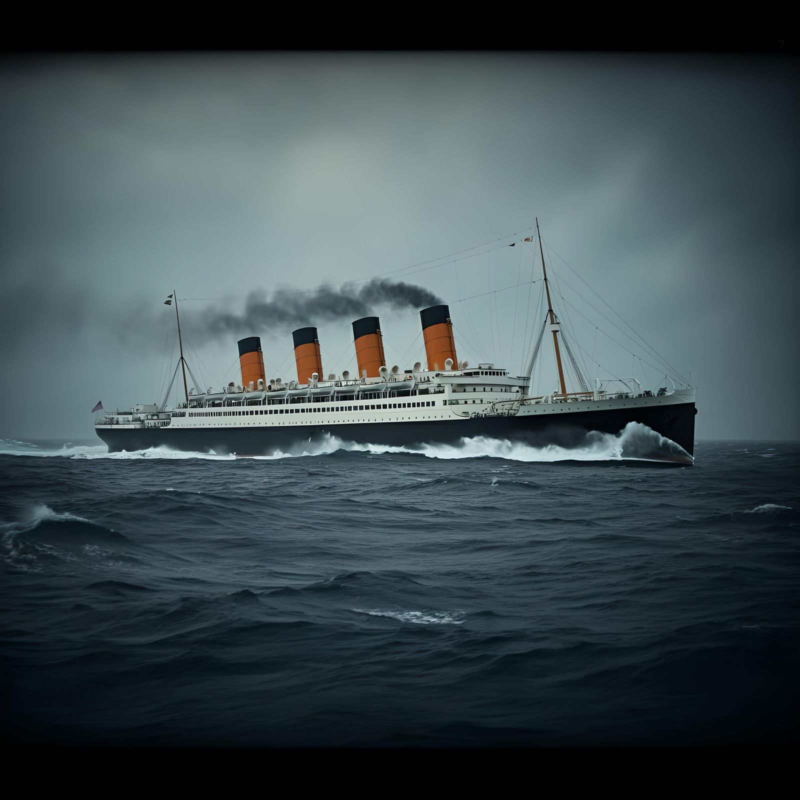 Golden Age Ocean Liner Speeding Through Waves