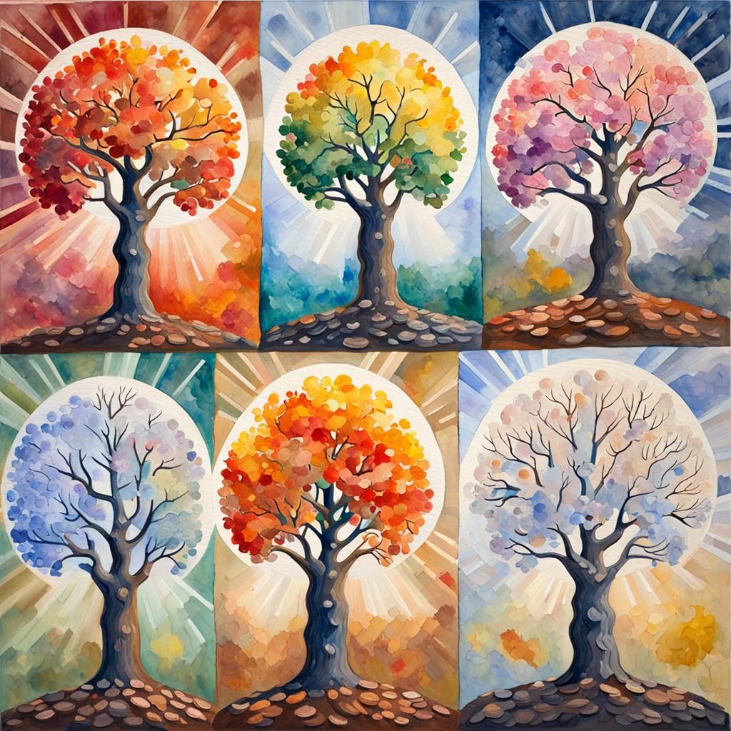 Four Seasons Magic in Light Bulbs: Gouache Watercolor
