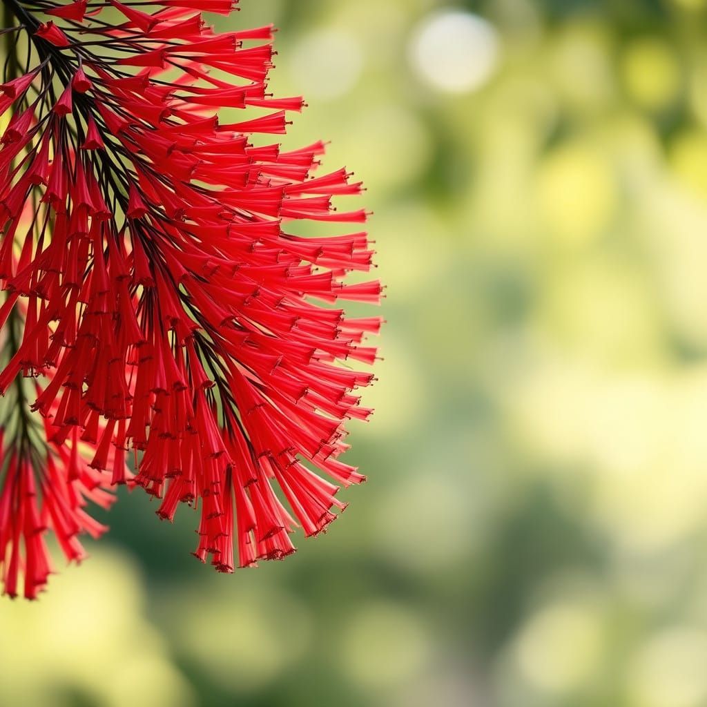 Dazzling Bottlebrush Tree Blooms in Vibrant Crimson and Cora...