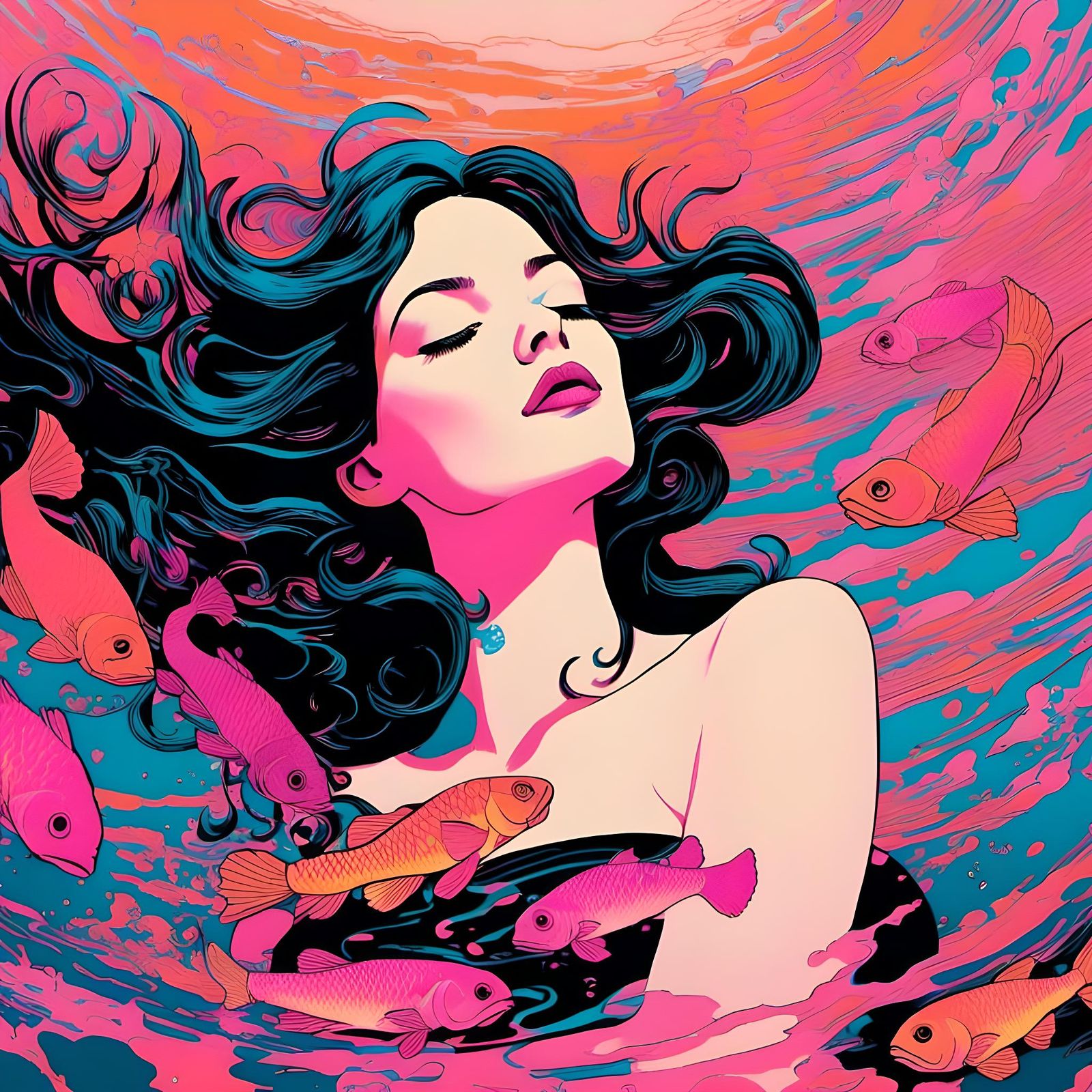 Dreaming Woman: Psychedelic Maximalist Illustration