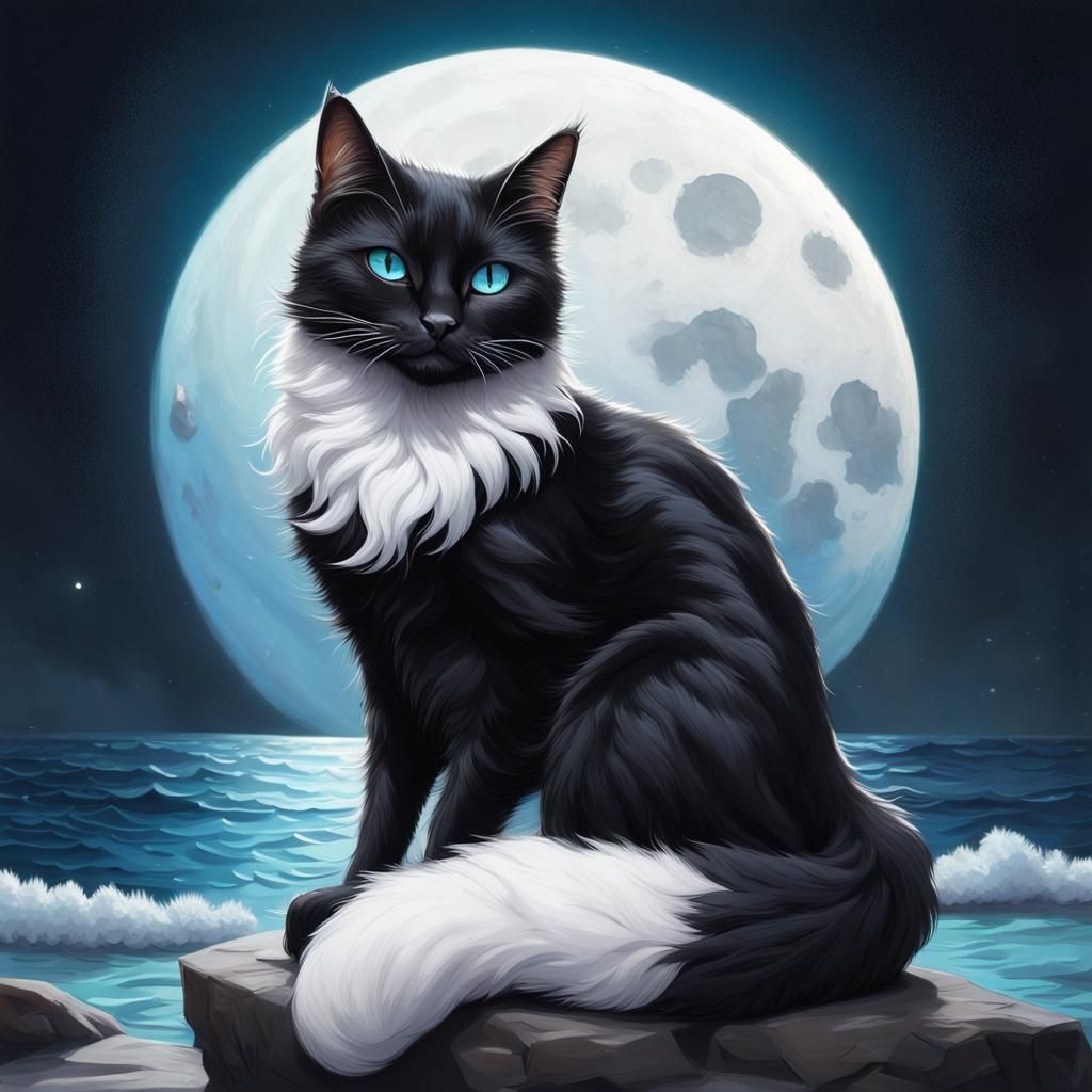Hyperrealistic Black Cat with Star Patch in Splash Art