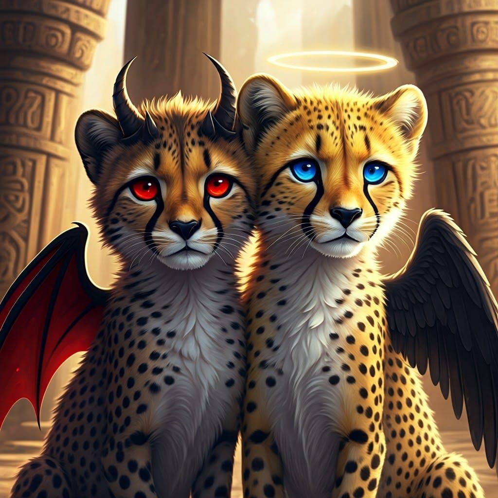 Angelic and Demonic Cheetahs in Ruins, Anime Style