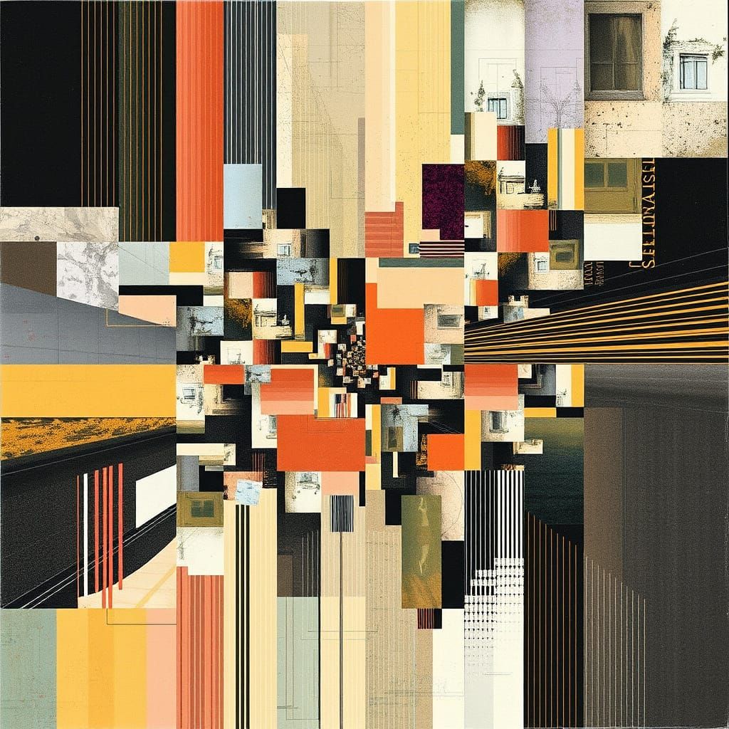 Abstract Fractal Collage with Recursive Violent Instances