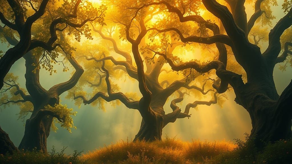 golden fruit forest forbidden ethereal fantasy hyperdetailed...