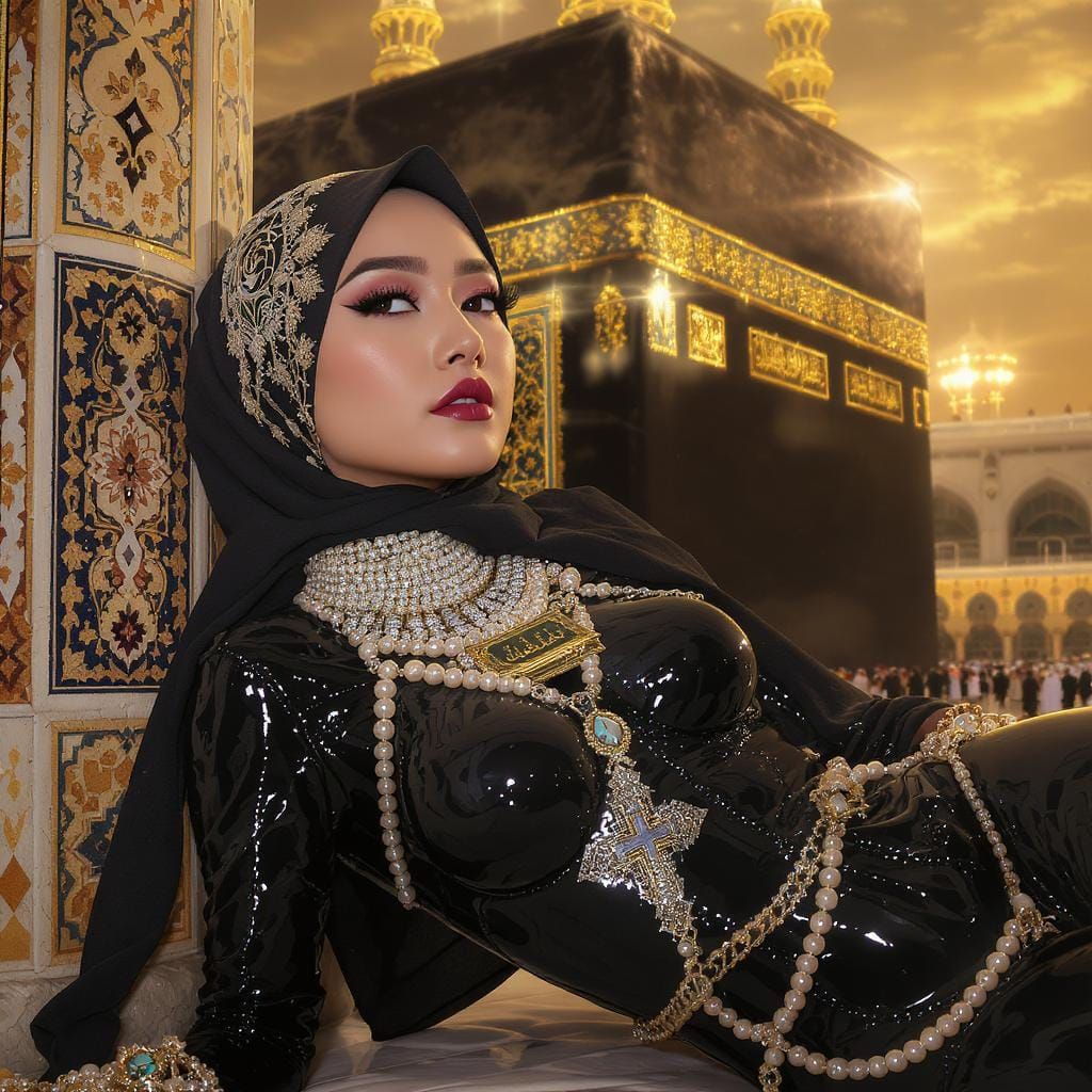 Woman in Hijab with Pearl Jewelry at the Ka'bah