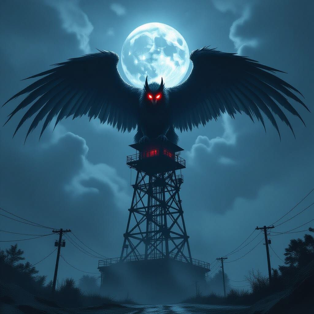 Gothic Horror Mothman on Radio Tower