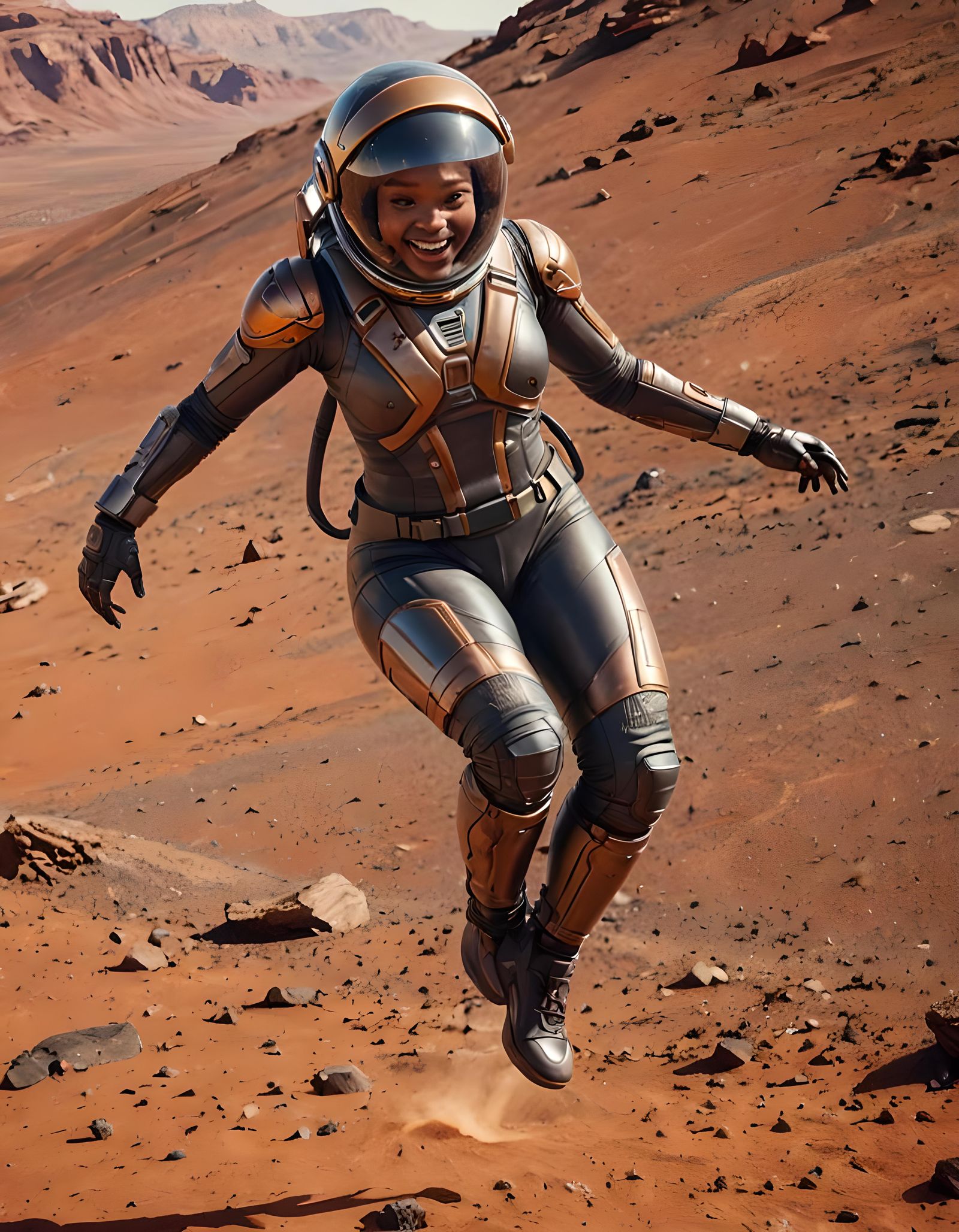 Astronaut's Joyful First Jump on Mars
