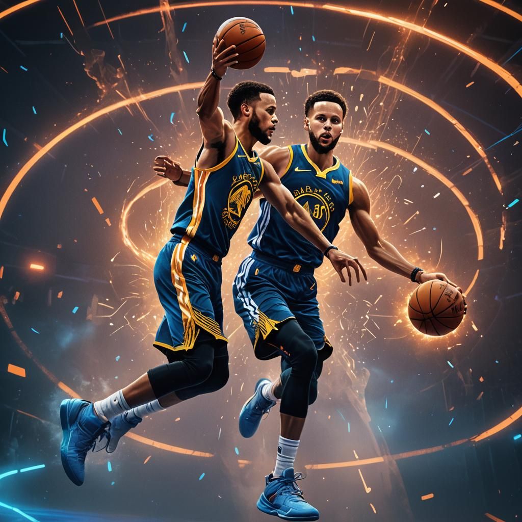 Steph Curry Dunks in Futuristic Neon Arena