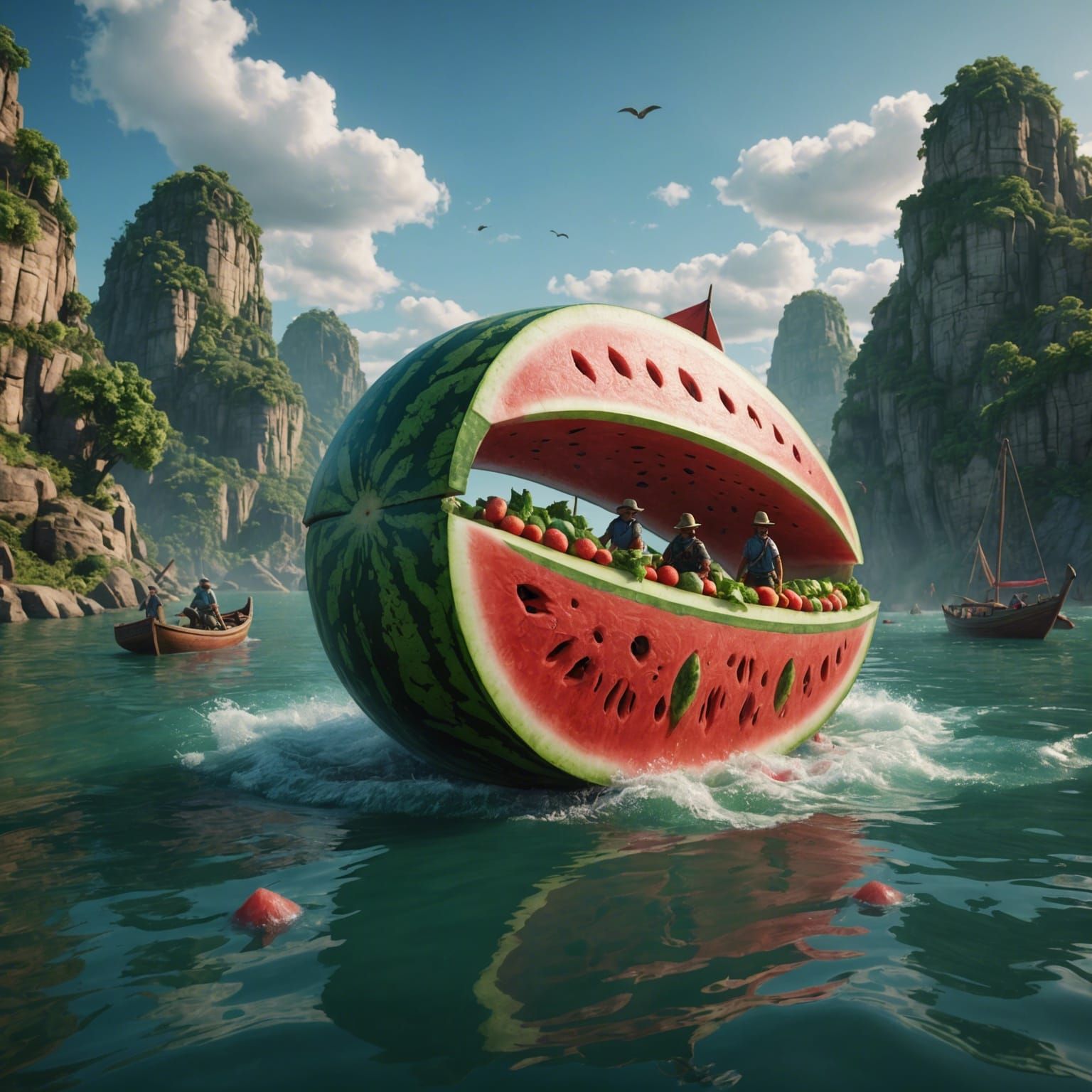 Fantastical Watermelon Boat Concept Art