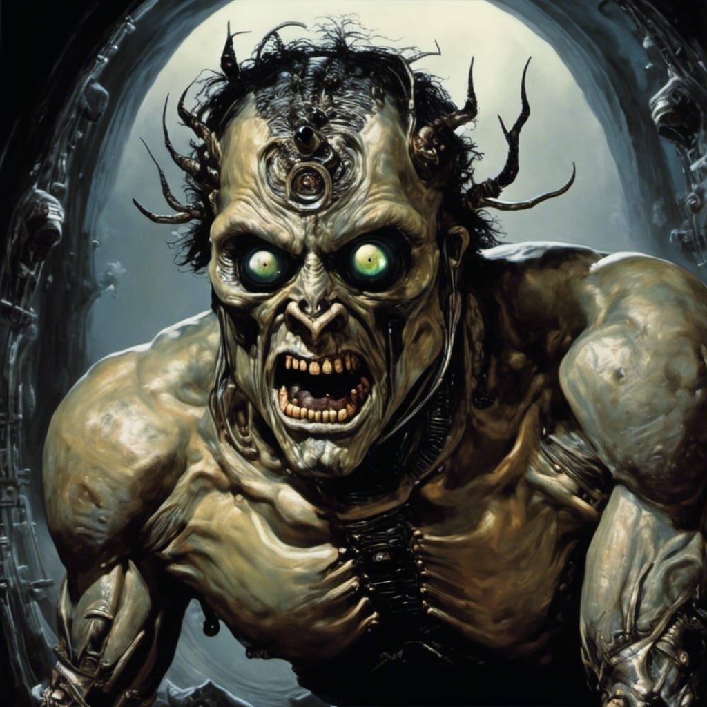 Leech Face with Single Black Eye in Biopunk Style