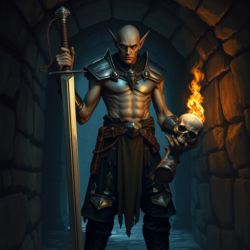 Dark Elf Warrior in Castle Basement: Matte Painting