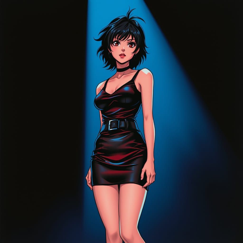 Confident Woman in Retro Anime Style
