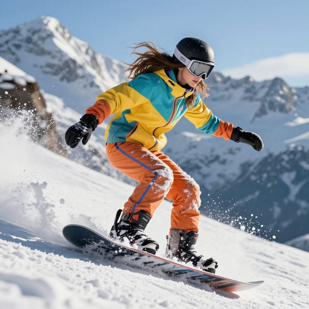 Snowboarder in Bright Tracksuit in Action