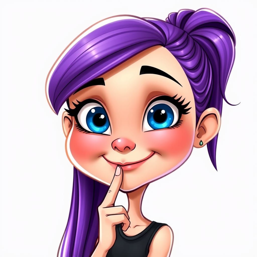 Animated Girl with Purple Ponytail and Blue Eyes