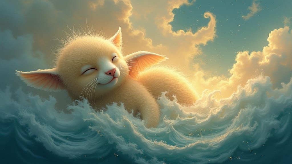 Surreal Heavenly Being on Golden Cloud