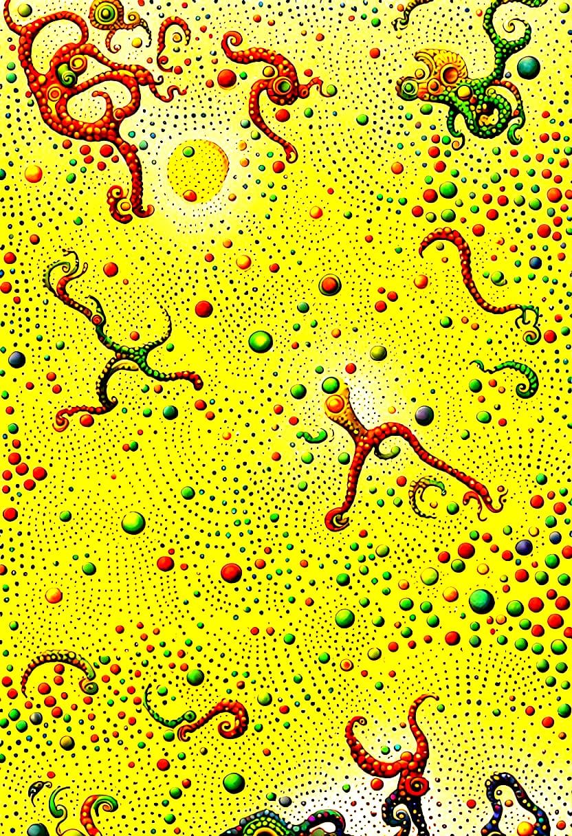 Alien Artifact in Psychedelic Pointillism Style