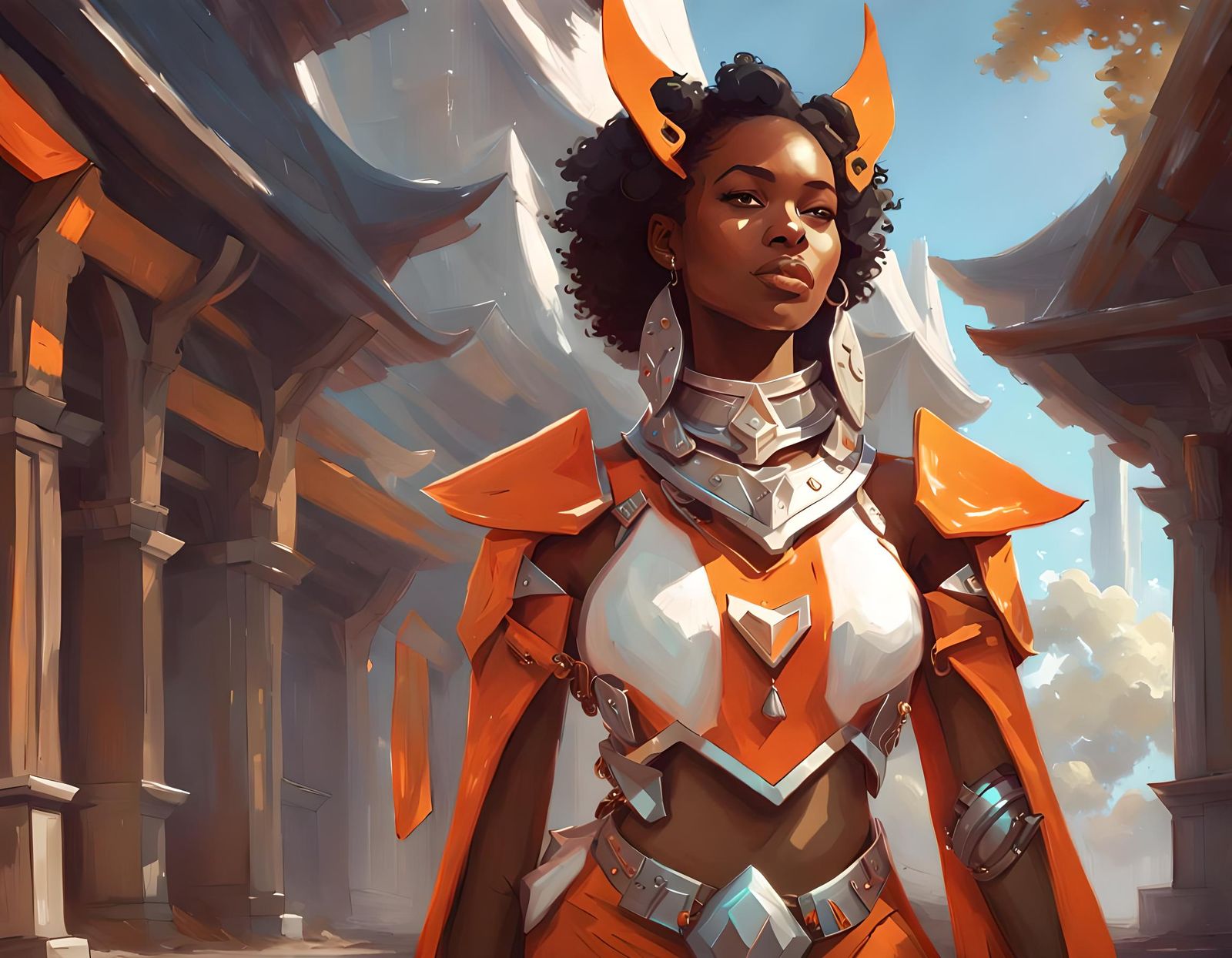 Ebony Woman in Fantasy Armor, Digital Painting