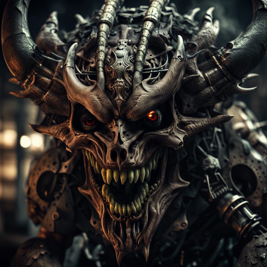 Bionic Horror Demon in a Magical Hellscape