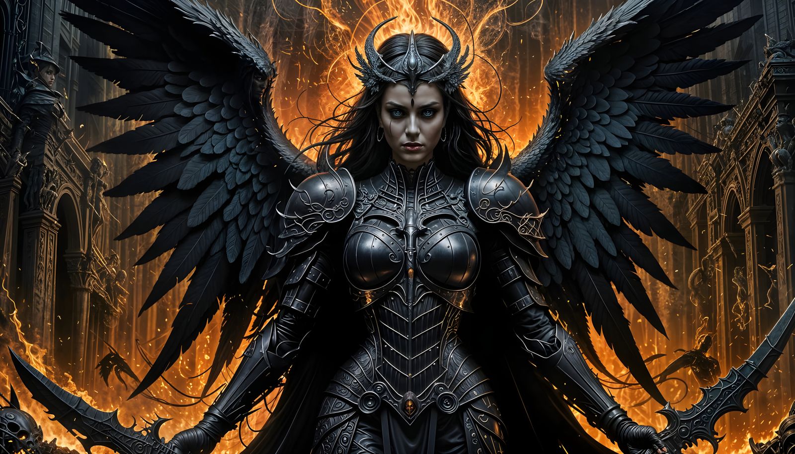 Warrior Angel of Death in Fiery Battle