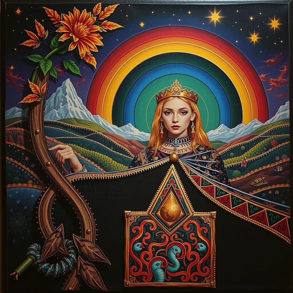 Mythical Chimera with Teal Hair and Yellow Flower in Mosaic ...