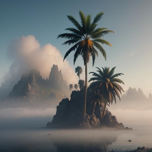 Palm Trees in Fog: Detailed Matte Painting