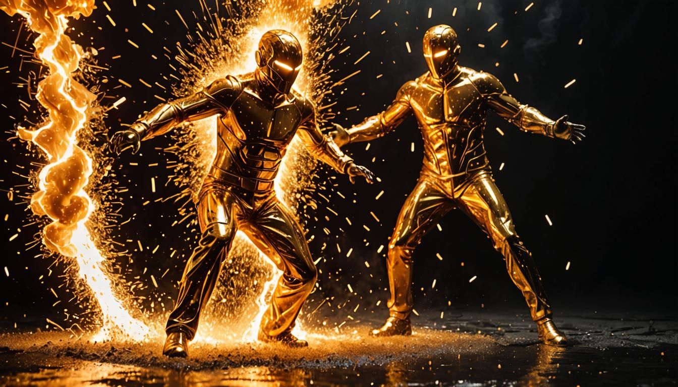 Golden Man Emerges in Fiery Explosion