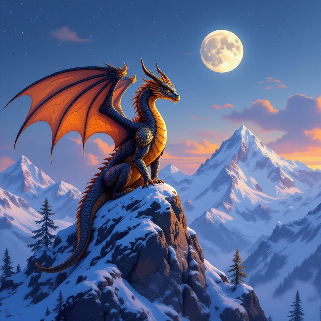 Dragon Overlooking Ancient Forest in Matte Painting Style