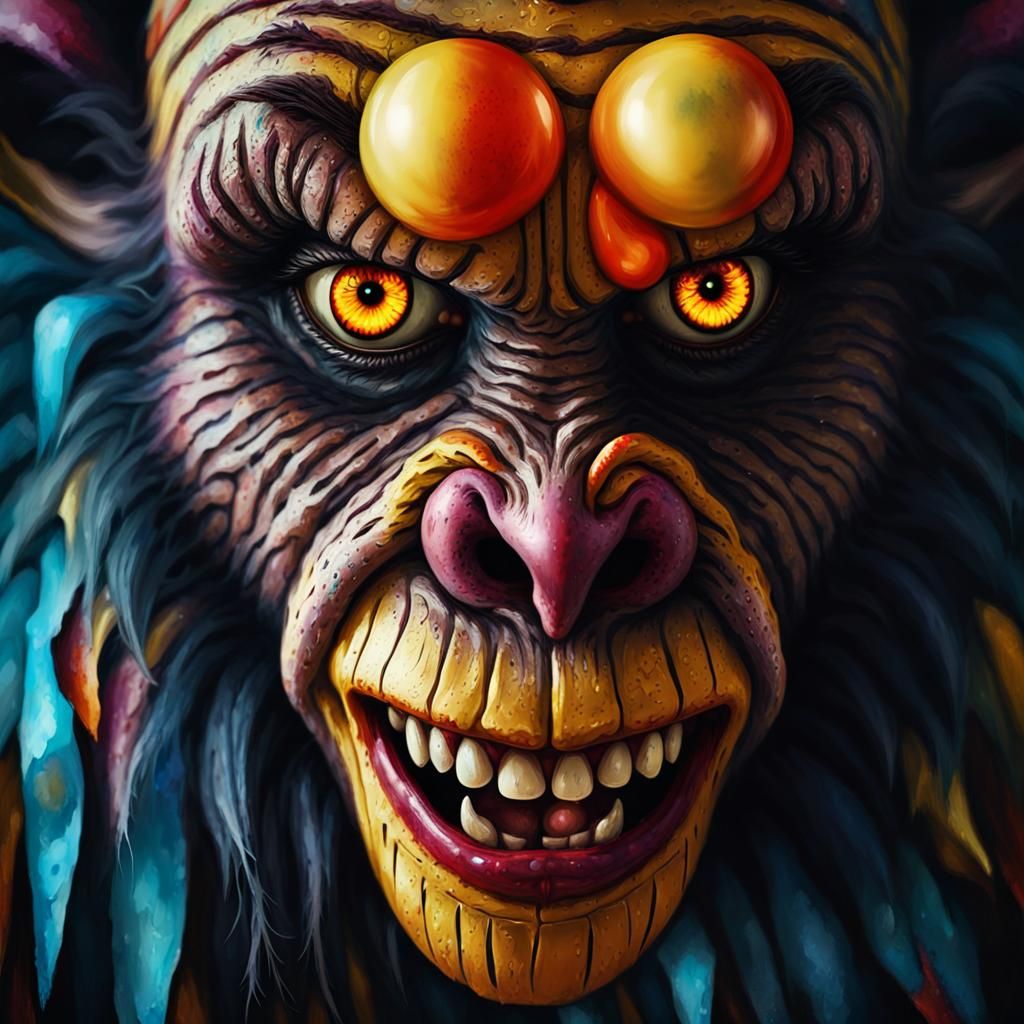Surreal Zombie Monkey Clown Face in Astral Fantasycore Style