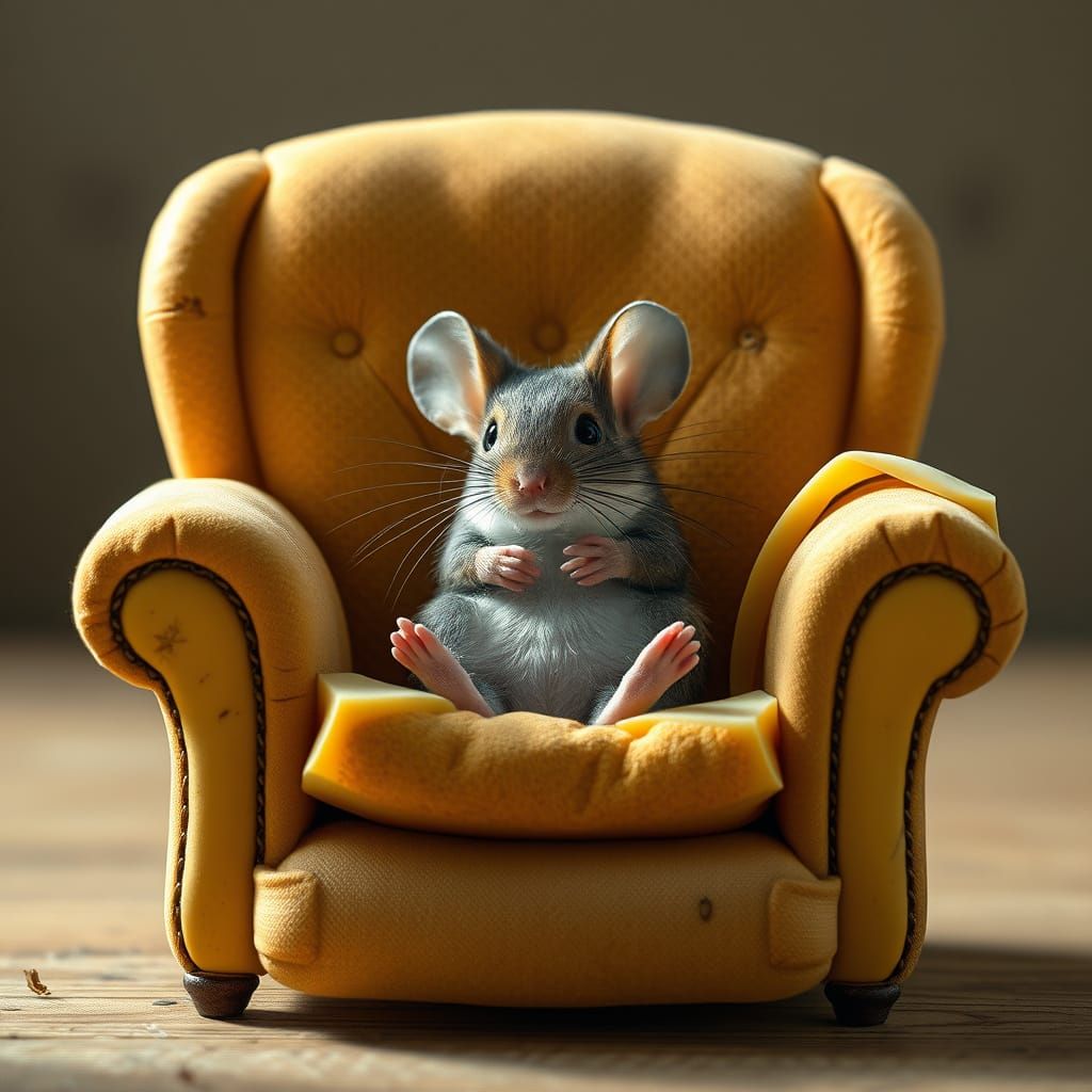 Mouse in a Whimsical Cheese Chair