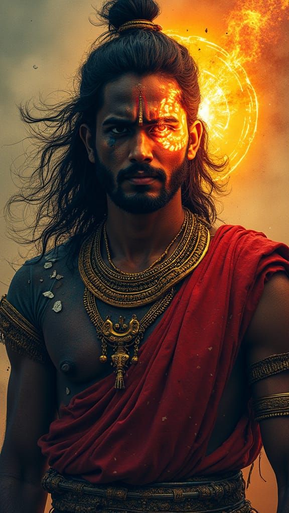 Arjuna's Conflict: Dharma vs. Family in Split-Face Art