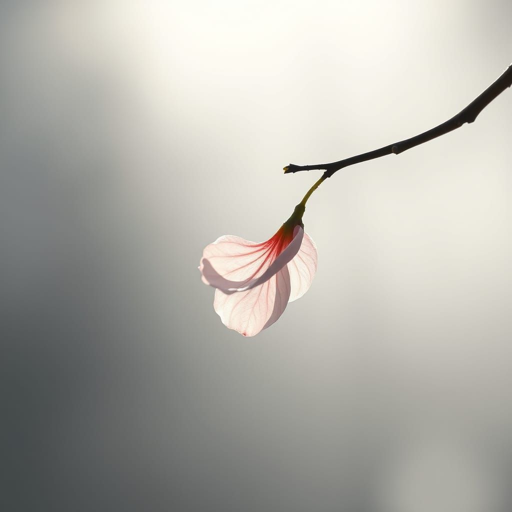 Serene Cherry Blossom Petal in Misty Sunlight