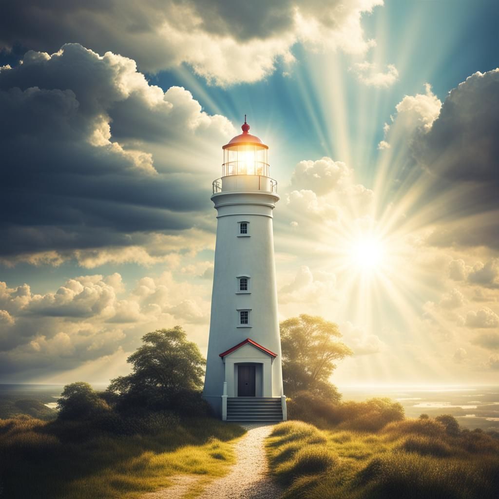 Lighthouse Bathed in Heavenly Sunshine