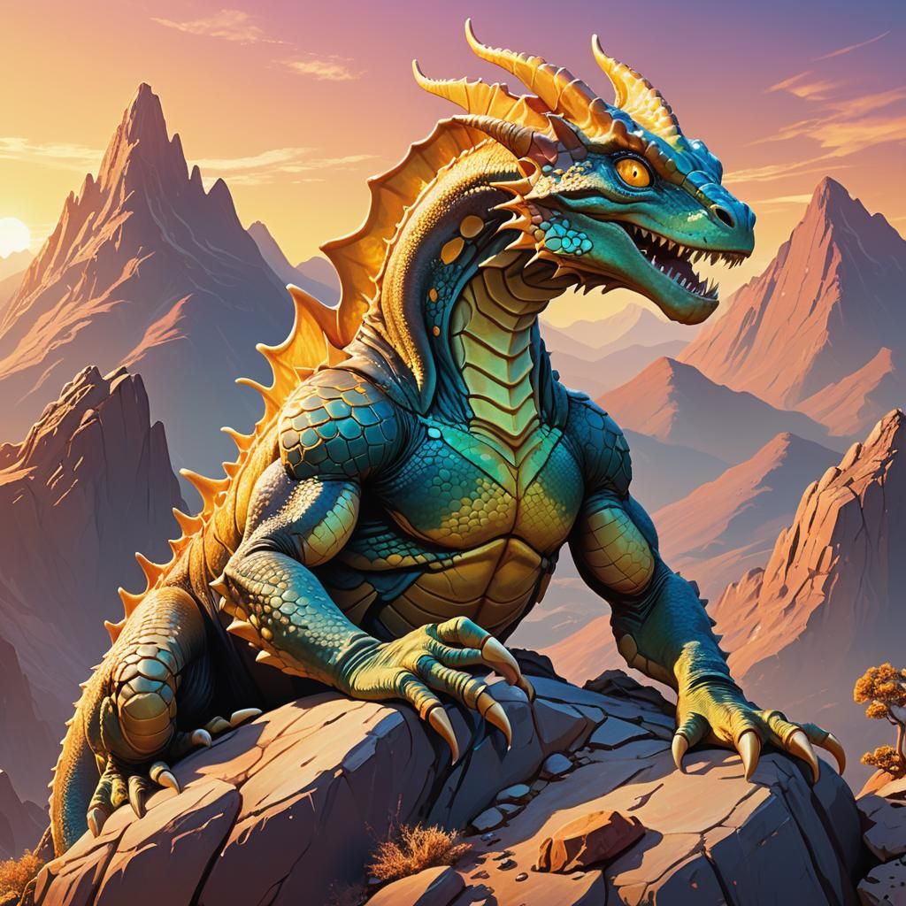 Giant Wyrm on Alien Exoplanet in Golden Hour Lighting