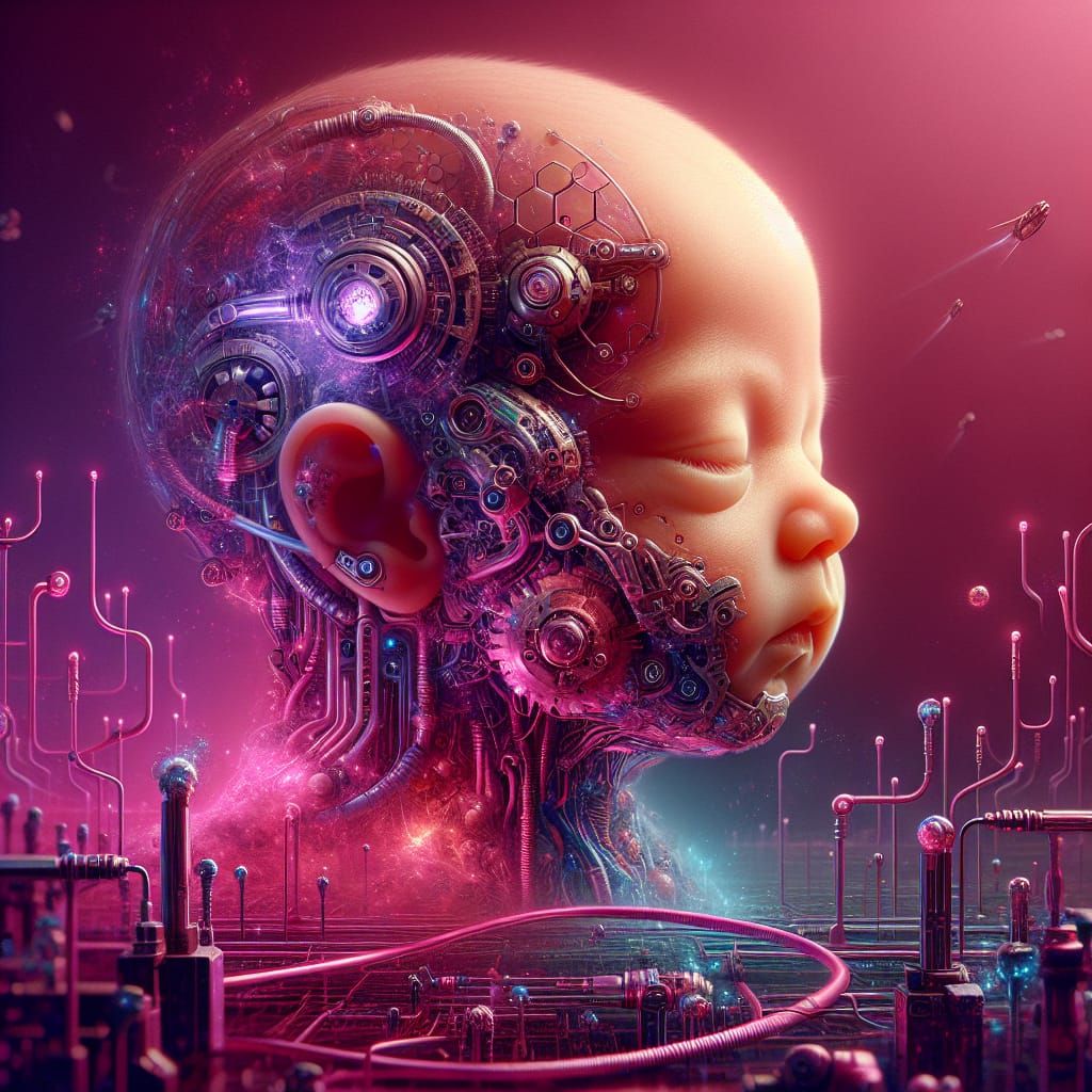 Biocybernetic Baby: Hyperrealistic Cyberpunk Concept Art