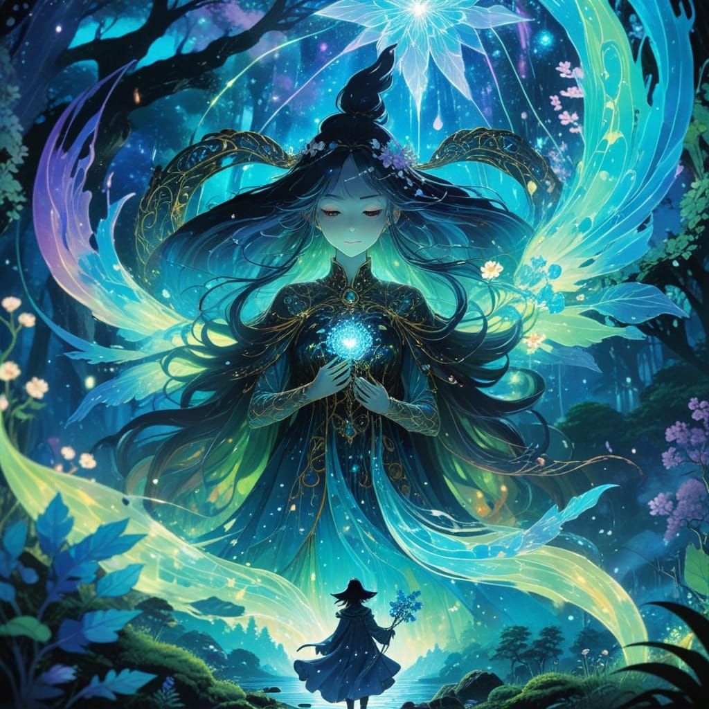 Ethereal Enchanted Forest Goddess in Dreamy Studio Ghibli St...