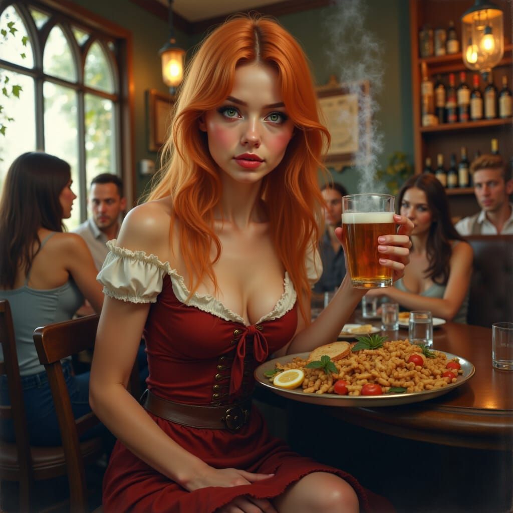 Tavern Wench with Food and Ale