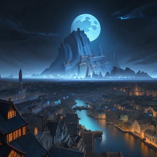 Waterdeep Streets Under Selûne: A D&D Matte Painting